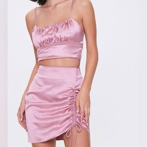 Satin cropped Cami & Mini skirt set in Lilac Size Medium